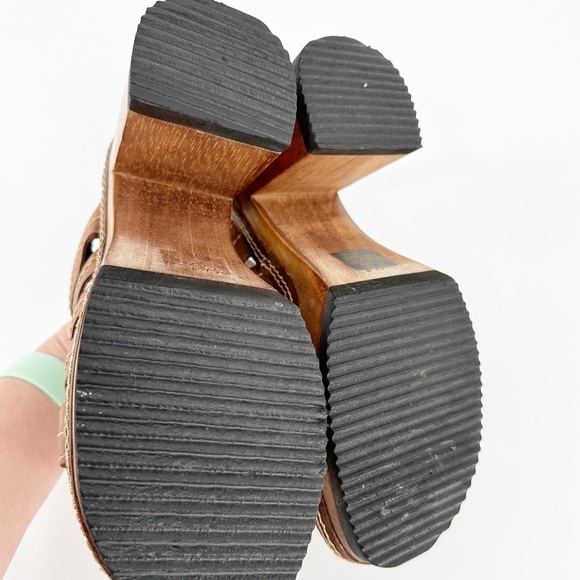 Vintage Candie’s Y2K Wood Heel Chunky Platform Brown Leather Sandals Size 8.5 - Picture 3 of 7